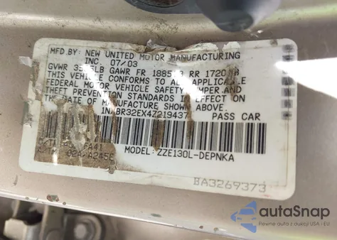 2004 Toyota Corolla Ce/Le/S из США, поврежденный, VIN 1NXBR32EX4Z219437